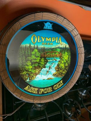 Vintage Olympia Beer Ask for Oly Lighted Spinner Motion Sign 2
