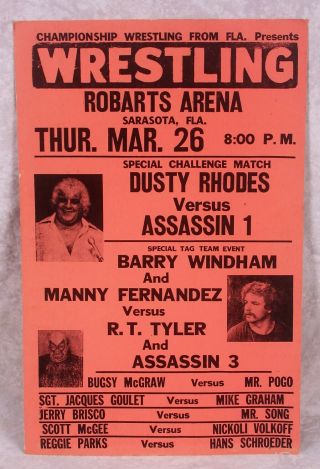 Vintage Nwa Florida Championship Wrestling Poster 1981 Sarasota Dusty Rhodes