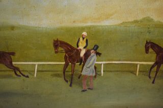 VTG Horse Racing Oil Painting on Board W/Gold Gilt Frame Signed John Crabtree 3