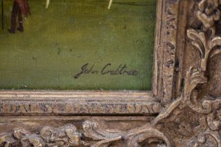 VTG Horse Racing Oil Painting on Board W/Gold Gilt Frame Signed John Crabtree 6