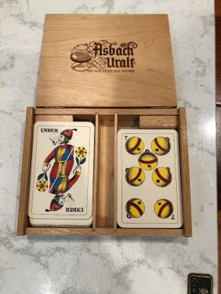 Asbach Uralt Game Of Cards German Antique? Vintage? 72 Cards In Wood Box 2