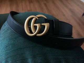 Gucci Black Leather Belt With Gold Double G Buckle