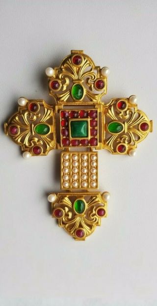 Vintage Elizabeth Taylor For Avon Katharina Jeweled Cross Brooch Pin Pendant