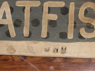 Vintage Hanging Double Sided Wood & Metal CATFISH fish Sign - JHM - John Mulak 2