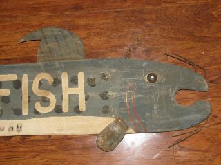 Vintage Hanging Double Sided Wood & Metal CATFISH fish Sign - JHM - John Mulak 3