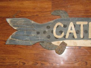 Vintage Hanging Double Sided Wood & Metal CATFISH fish Sign - JHM - John Mulak 4