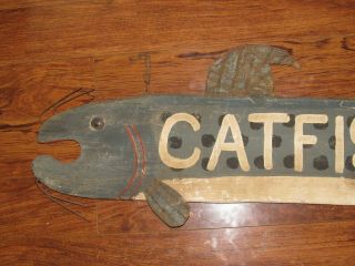 Vintage Hanging Double Sided Wood & Metal CATFISH fish Sign - JHM - John Mulak 8