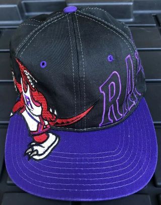 Vintage 90s Toronto Raptors Nba Starter Side Logo Black Snapback Hat Cap