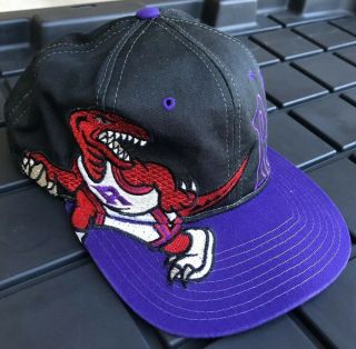 Vintage 90s Toronto Raptors NBA Starter Side Logo Black Snapback Hat Cap 2