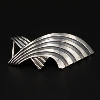 Vtg Sterling Silver - Mexico Modernist Fluted Striped Belt Buckle - 53.  5g