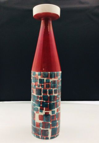 Vintage Mid Century Modern Raymor Italy Ceramic Pottery Bottle Vase 13.  5”h