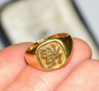 Fine,  Vintage Chinese Symbol 18ct 18k Yellow Gold Signet Ring Marked 750 - 3g