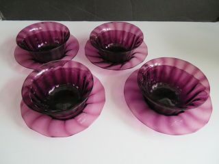 Vtg Steuben Art Glass Purple Berry Bowls & Under Plates Set Of 4 Stunning Color