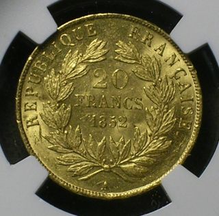 France Second Republic 1852 Gold 20 Francs NGC MS - 63 Very Rare 1 Year Type 3