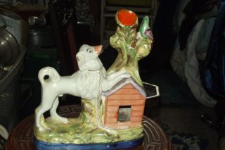 Rare Antique English Victorian Staffordshire Pottery Dog & Kennel Spill Vase