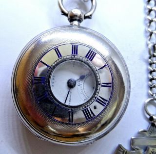 A Antique Silver Half Hunter Pocket Watch By Murdoch,  Forfar & Chain 1890