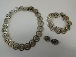 Vtg Los Castillo Mexico Swirl Necklace Bracelet Screw Back Earrings 317 153 Gram
