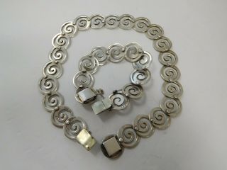 Vtg Los Castillo Mexico Swirl Necklace Bracelet Screw Back Earrings 317 153 gram 5