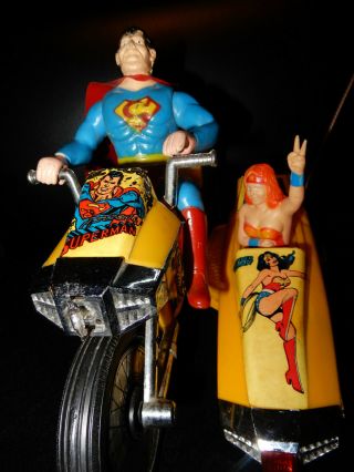 Vintage Superman & Wonder Woman Tam Toys Motorcycle,  Figures Dc Comics