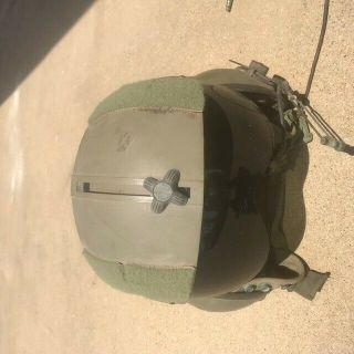 Vintage Vietnam Era Helicopter Pilot Helmet And Visor With Head Phones And Micro