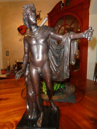 Vintage Apollo Bronze Sculpture Figure Statue Greek God Of Prophecy Nude 17 "