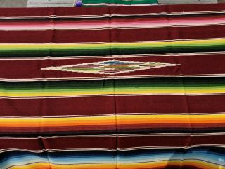 Colorful Vintage Mexican Sarape Saltillo Wool Rug Blanket Long Fringe 82x50