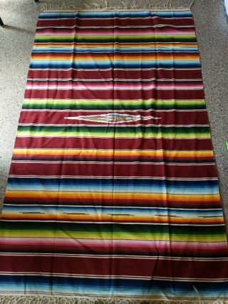 Colorful VINTAGE Mexican Sarape Saltillo Wool Rug Blanket Long Fringe 82x50 2