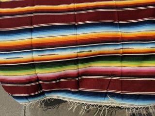 Colorful VINTAGE Mexican Sarape Saltillo Wool Rug Blanket Long Fringe 82x50 5
