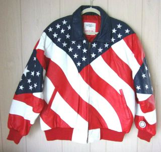Vintage Michael Hoban Xl Usa Wheremi American Flag Leather Jacket Biker Coat