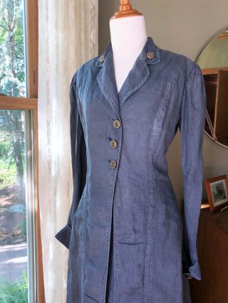 1900s Edwardian Walking Suit Antique Chambray 2 Pc Duster Skirt Set Denim Blue 7
