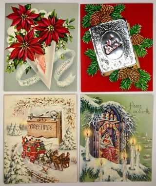 Box of 21 Vintage Christmas Cards Candle Glow Glitter Foil 4