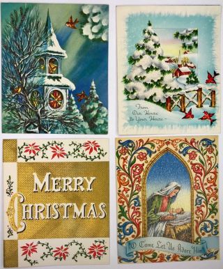 Box of 21 Vintage Christmas Cards Candle Glow Glitter Foil 5