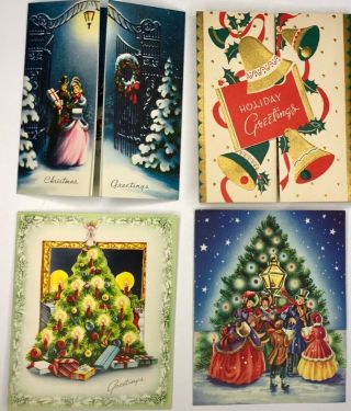 Box of 21 Vintage Christmas Cards Candle Glow Glitter Foil 6