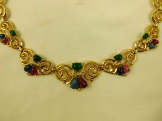 Vintage Signed Trifari TM Multi Color Stones Rhinestones Collar Necklace 3
