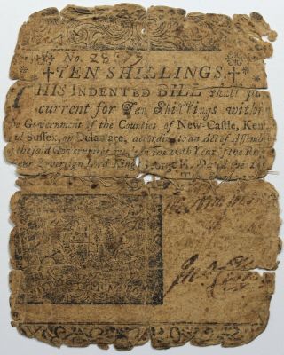 January 1,  1753 Delaware 10 Shillings,  De - 36,  Ben Franklin Printed,  Very Rare