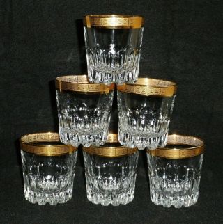 Rare Antique BACCARAT Crystal Set 6 x Whiskey / Water Tumbler w/ Wide Gold Band 12
