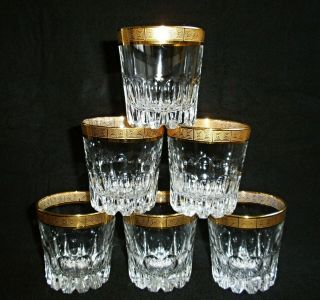 Rare Antique Baccarat Crystal Set 6 X Whiskey / Water Tumbler W/ Wide Gold Band
