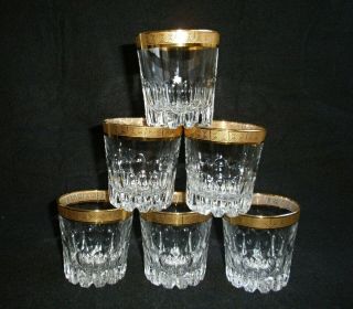 Rare Antique BACCARAT Crystal Set 6 x Whiskey / Water Tumbler w/ Wide Gold Band 6