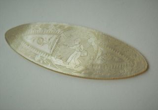 Antique Chinese Carved Mother Of Pearl Elliptical Gaming Chip Jasmine & Lotus 4