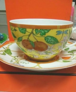 Hermes Porcelain Siesta Morning Cup Saucer Floral Yellow Tableware 370ml Rare
