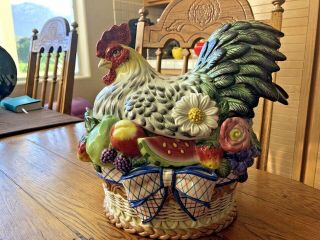 Vintage Fitz & Floyd Chicken Hen & Chicks Tureen & Ladle Rooster Black & White