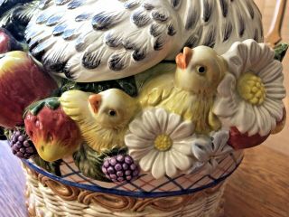 VINTAGE FITZ & FLOYD CHICKEN HEN & CHICKS TUREEN & LADLE ROOSTER BLACK & WHITE 5