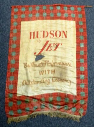 Hudson Jet Car Showroom Hanging Advertising Banner Vtg Fabric Circa 1953 $$