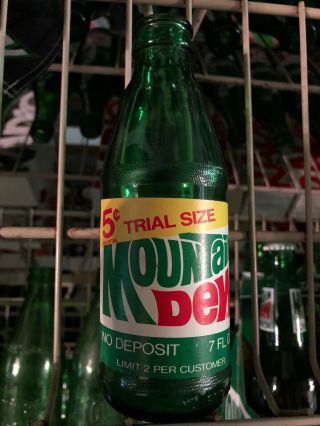 1975 Vintage Mountain Dew Exceptionally Rare 7oz Bottle Paper Label Trial Size