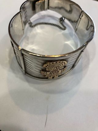 Vintage Peruvian Hinged Sterling Silver 18K Gold Inca Llama Accents Bracelet EUC 5