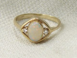 Estate Vintage 14k Yellow Gold Opal & Diamond Ring Signed Jtc