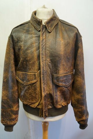 Vintage Distressed Usaaf Issue Avirex A2 Leather Flying Jacket Size L