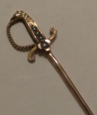 Rare Antique Victorian Solid 14k Gold Sword Pearl Eagle Head Toothpick Stick Pin