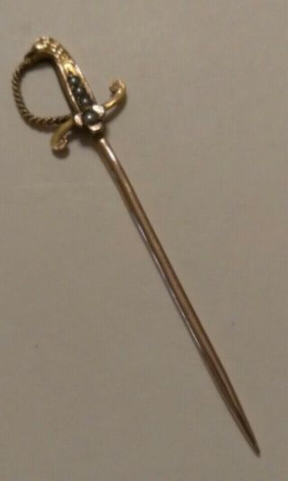 Rare Antique Victorian Solid 14K Gold Sword Pearl Eagle Head Toothpick Stick Pin 3