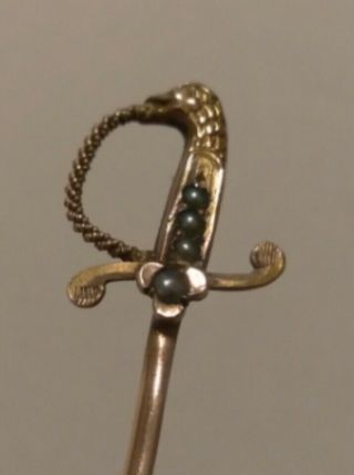 Rare Antique Victorian Solid 14K Gold Sword Pearl Eagle Head Toothpick Stick Pin 5